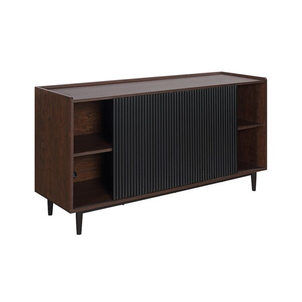 Manhattan Comfort Duane 59.05 Modern Ribbed Sideboard with Adjustable Shelves in Dark Brown and Black