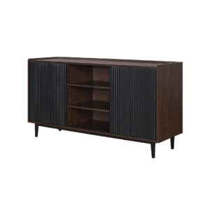 Manhattan Comfort Duane 59.05 Modern Ribbed Sideboard with Adjustable Shelves in Dark Brown and Black