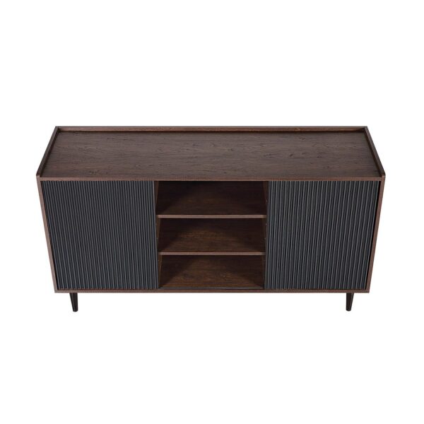 Manhattan Comfort Duane 59.05 Modern Ribbed Sideboard with Adjustable Shelves in Dark Brown and Black