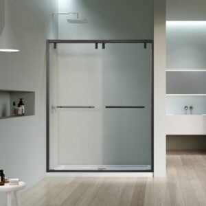 Altair SD80260-BP-MB Caspar 60 x 76 Inch By Pass Semi Frameless Shower Door with Clear Glass - Matte Black