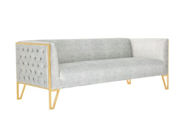 Manhattan Comfort Vector 81.5 in. Grey and Gold Velvet 3-Seat Sofa