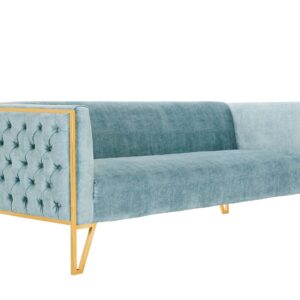 Manhattan Comfort Vector 81.5 in. Ocean Blue and Gold Velvet 3-Seat Sofa