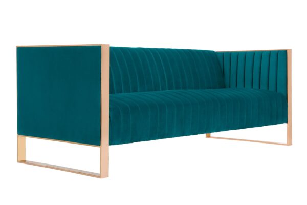 Manhattan Comfort Trillium 83.07 in. Aqua Blue and Gold 3-Seat Sofa