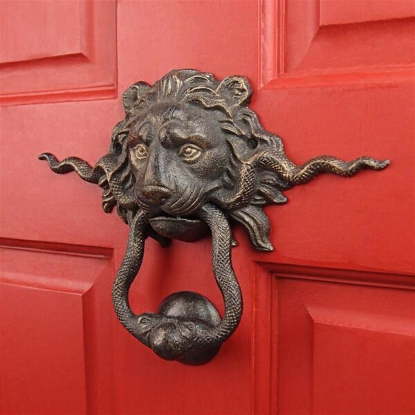 Design Toscano SP3015 9 Inch Lion and the Snake Iron Door Knocker