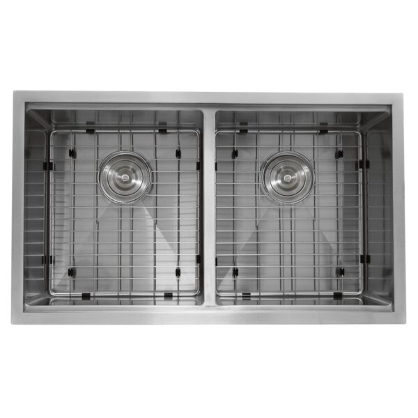 Nantucket SR-PS-3219-OS-16 Pro Series 60/40 Offset Double Bowl Prep Station Small Radius Undermount Stainless Sink with Accessories