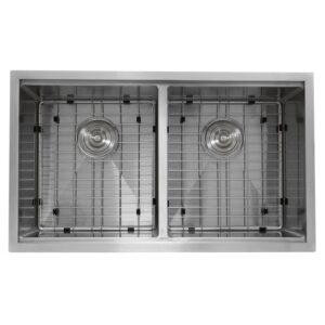 Nantucket SR-PS-3219-DE-16 Pro Series 50/50 Double Equal Prep Station Small Radius Undermount Stainless Sink with Accessories