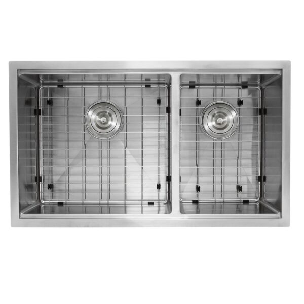 Nantucket SR-PS-3219-OS-16 Pro Series 60/40 Offset Double Bowl Prep Station Small Radius Undermount Stainless Sink with Accessories