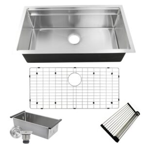 Nantucket Sinks SR-PS-3620-16 36 Inch Pro Series Large Prep Station Single Bowl Undermount Stainless Steel Kitchen Sink with Compatible Accessories