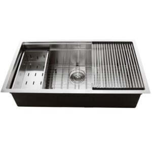 Nantucket Sinks SR-PS-3620-16 36 Inch Pro Series Large Prep Station Single Bowl Undermount Stainless Steel Kitchen Sink with Compatible Accessories