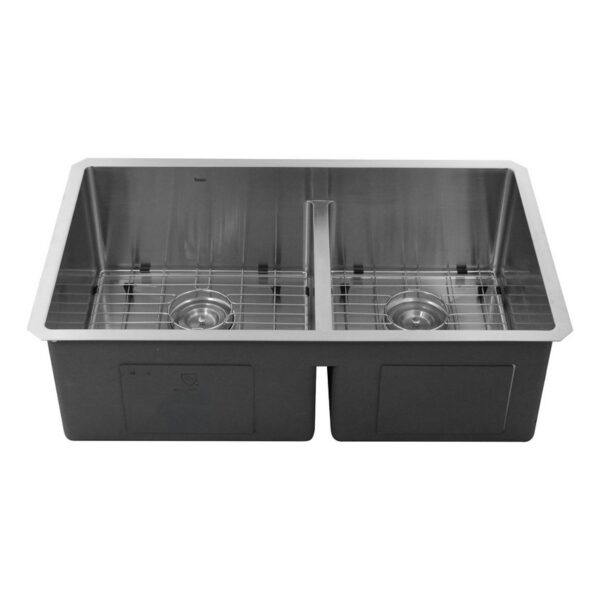 Nantucket Sinks SR3219-OS-16 32 Inch Pro Series 60/40 Offset Double Bowl Undermoun Stainless Steel Kitchen Sink