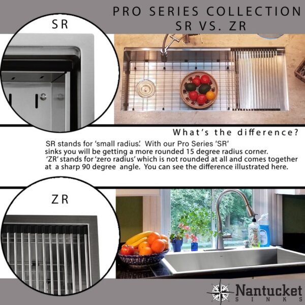 Nantucket Sinks SR-PS-3620-16 36 Inch Pro Series Large Prep Station Single Bowl Undermount Stainless Steel Kitchen Sink with Compatible Accessories