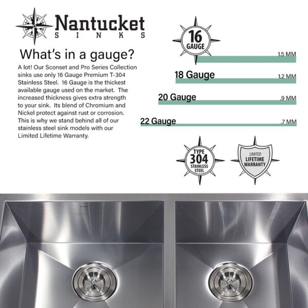 Nantucket ZR3219-OS-16 31-7/8 Inch Pro Series Zero Radius Sink