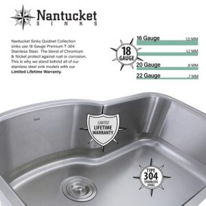 Nantucket NS6040-18 Quidnet 32 Inch 60/40 Double Bowl Undermount Stainless Steel Kitchen Sink, 18 Gauge