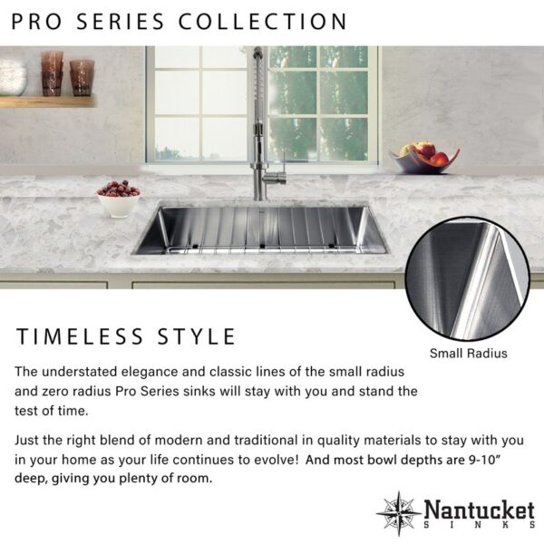 Nantucket Sinks SR3018 Pro Series Rectangle Single Bowl Undermount Small Radius Corners Stainless Steel Kitchen Sink- 16 Gauge