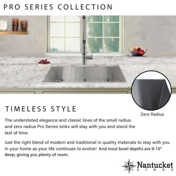 Nantucket Sinks ZR3218-OSD Pro Series 32 Inch Large Rectangle Single Bowl Undermount Small Radius Stainless Steel Kithcen Sink