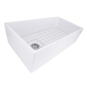 Nantucket Sinks T-FCFS36 Cape 36 Inch Farmhouse Fireclay Sink with Offset Drain and Grid