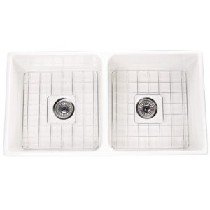 Nantucket Sinks T-FCFS36-DBL 36 Inch Double Bowl White Farmhouse Fireclay Kitchen Sink with Grids and Drains