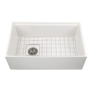 Nantucket Sinks T-PS30W 30 Inch Workstation Fireclay Apron Sink Side Drain in White