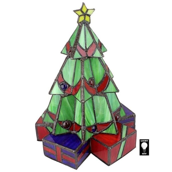 Design Toscano TF10041 8 Inch Small Xmas Tree Stained Glass Lamp