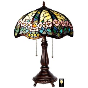 Design Toscano TF10046 16 Inch Pink Primrose Stained Glass Table Lamp