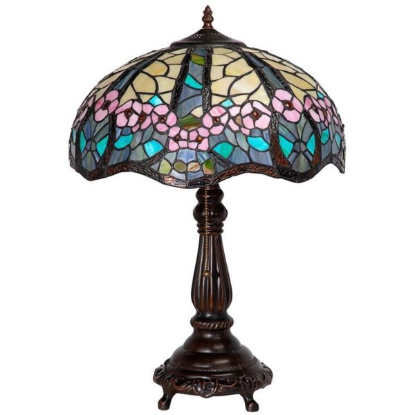 Design Toscano TF10046 16 Inch Pink Primrose Stained Glass Table Lamp