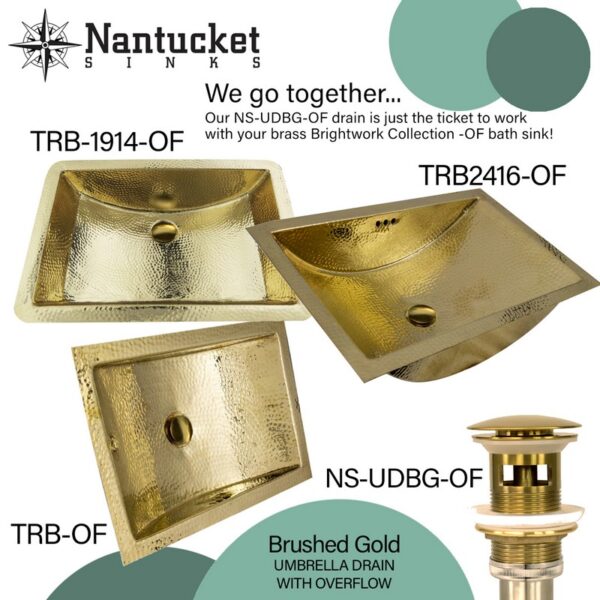 Nantucket Sinks TRB2416-OF Brightwork Home 23-1/2 x 15-1/2 Inch Rectangle Undermount Bathroom Sink with Overflow