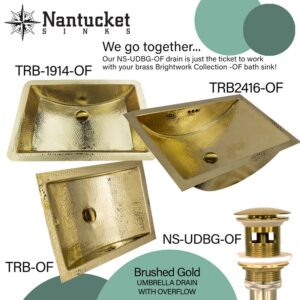 Nantucket Sinks TRB-1914-OF 21 Inch Hand Hammered Brass Rectangle Undermount Bathroom Sink with Overflow