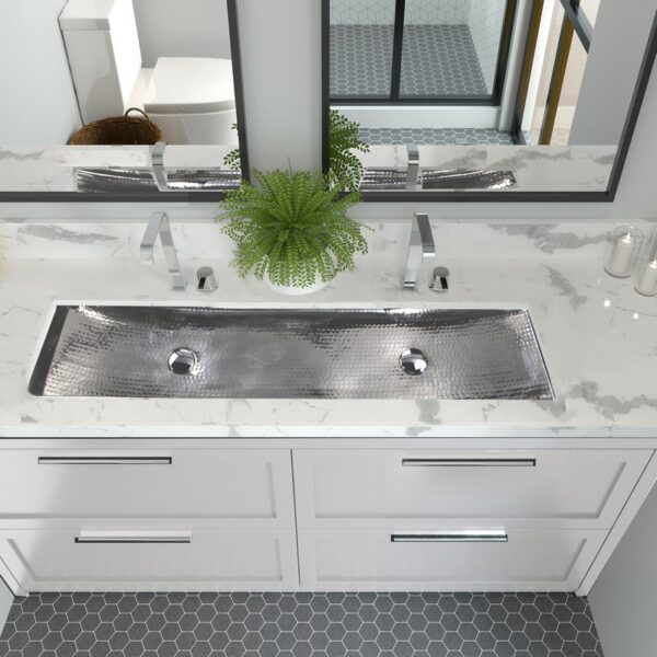 Nantucket Sinks TRS48-OF Stainless Steel Double Trough Undermount Bathroom Sink with Overflow