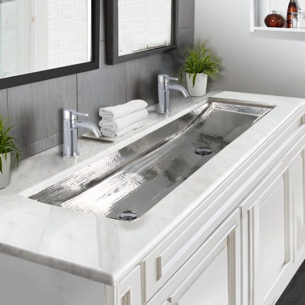 Nantucket Sinks TRS48-OF Stainless Steel Double Trough Undermount Bathroom Sink with Overflow