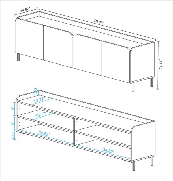 Manhattan Comfort Mid-Century Modern Bogardus 70.86 TV Stand with 4 Shelves in Black