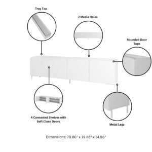 Manhattan Comfort Mid-Century Modern Bogardus 70.86 TV Stand with 4 Shelves in White
