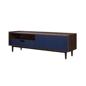 Manhattan Comfort Duane 59.25 Modern Ribbed TV Stand in Dark Brown and Navy Blue