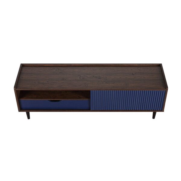 Manhattan Comfort Duane 59.25 Modern Ribbed TV Stand in Dark Brown and Navy Blue