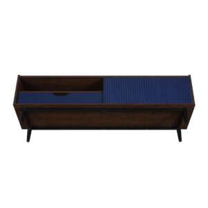 Manhattan Comfort Duane 59.25 Modern Ribbed TV Stand in Dark Brown and Navy Blue