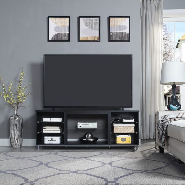 Manhattan Comfort Brighton 60" TV Stand with Glass Shelves and Media Wire Management in Onyx