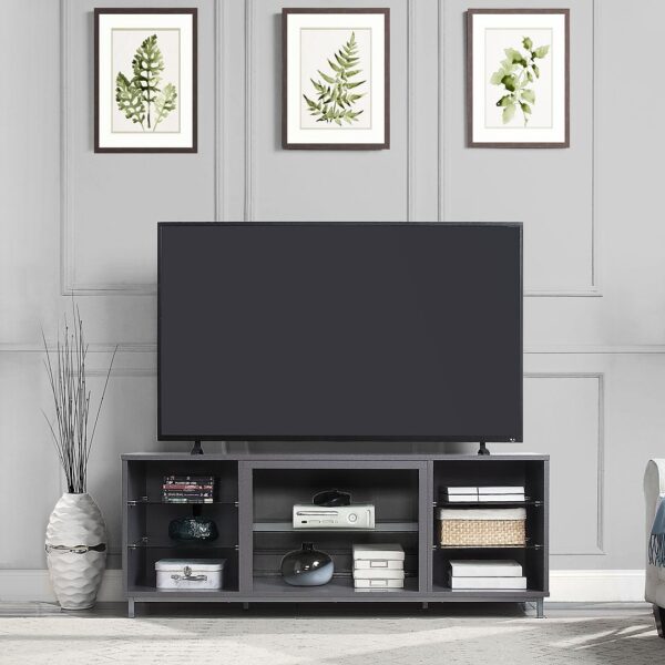 Manhattan Comfort Brighton 60" TV Stand with Glass Shelves and Media Wire Management in Grey