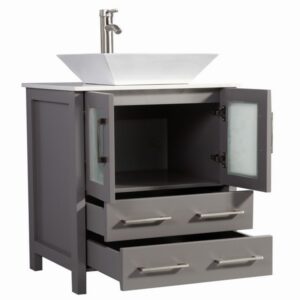 Legion Furniture WA7824LG 24 Inch Solid Wood Vanity Set with Mirror in Light Gray, No Faucet