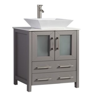 Legion Furniture WA7824LG 24 Inch Solid Wood Vanity Set with Mirror in Light Gray, No Faucet