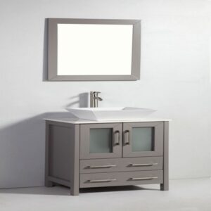 Legion Furniture WA7824LG 24 Inch Solid Wood Vanity Set with Mirror in Light Gray, No Faucet