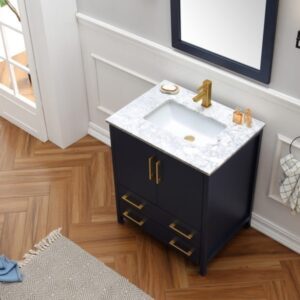 Legion Furniture WA7930-B 30 Inch Solid Wood Vanity Set with Mirror in Blue, No Faucet