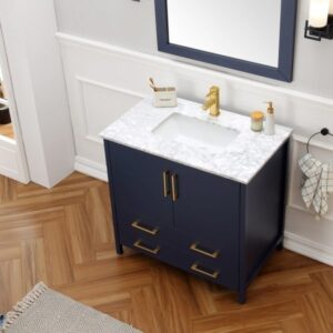 Legion Furniture WA7936-B 36 Inch Solid Wood Inch Vanity Set with Mirror in Blue, No Faucet