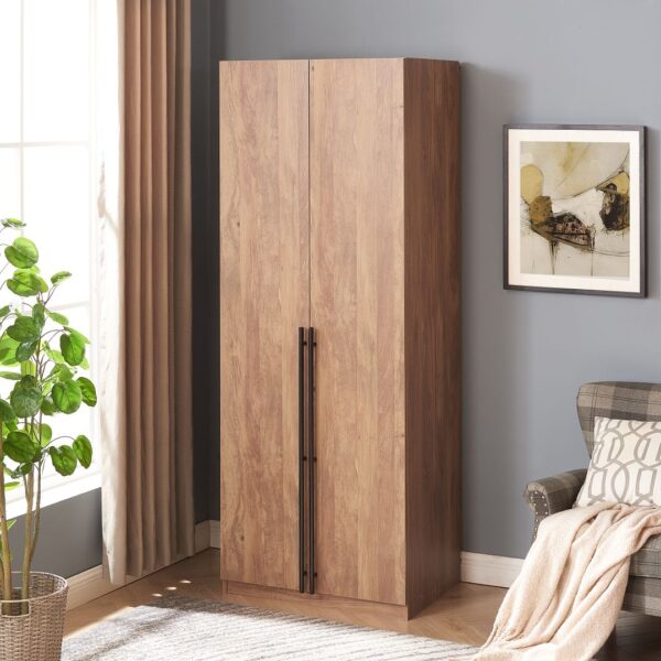 Manhattan Comfort Lee Modern Freestanding Wardrobe Closet 1.0 with 4 Shelves and 2 Drawers in Golden Brown