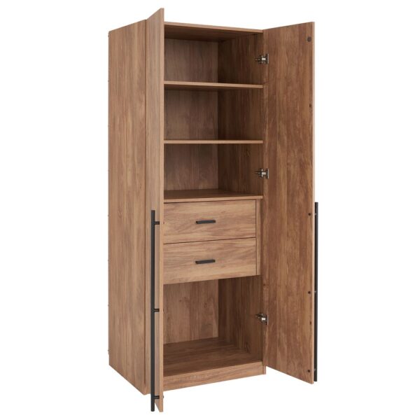 Manhattan Comfort Lee Modern Freestanding Wardrobe Closet 1.0 with 4 Shelves and 2 Drawers in Golden Brown