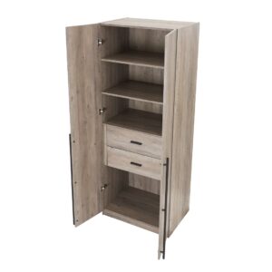 Manhattan Comfort Lee Modern Freestanding Wardrobe Closet 1.0 with 4 Shelves and 2 Drawers in Rustic Grey