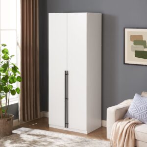 Manhattan Comfort Lee Modern Freestanding Wardrobe Closet 1.0 with 4 Shelves and 2 Drawers in White