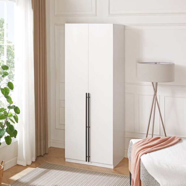 Manhattan Comfort Lee Modern Freestanding Wardrobe Closet 2.0 with 1 Hanging Rod, 1 Shelf, and 2 Drawers in White