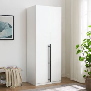 Manhattan Comfort Lee Modern Freestanding Wardrobe Closet 3.0 with 1 Hanging Rod, 3 Shoe Shelves, and 1 Basic Shelf in White