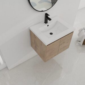 Legion Furniture WC2301-24-KD 24 Inch Wall Mounted Single Sink Bathroom Vanity in Natural Wood with Gel-Coat Top