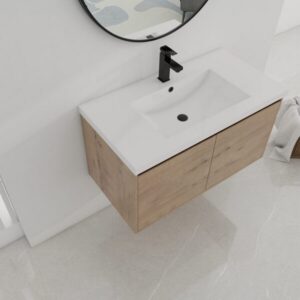 Legion Furniture WC2301-36-KD 36 Inch Wall Mounted Single Sink Bathroom Vanity in Natural Wood with Gel-Coat Top