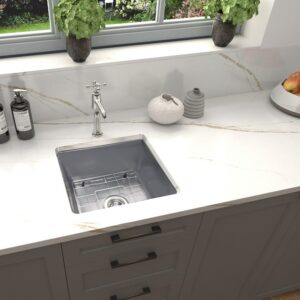 Nantucket Sinks Wellfleet-1818GR Cape 18 Inch Single Bowl Fireclay Dualmount Kitchen Sink - Matte Grey